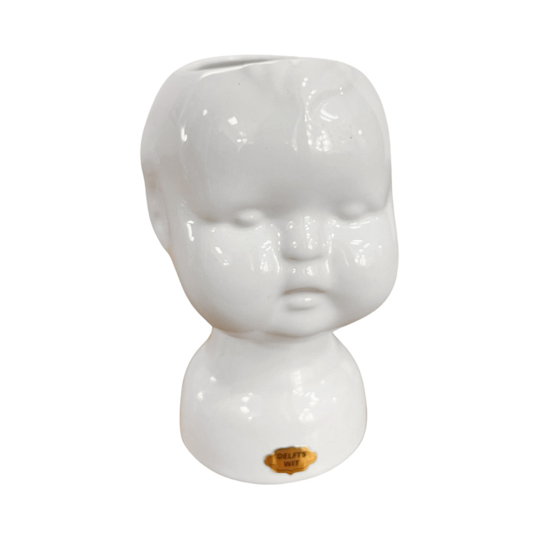 Ceramiczna donica, wazon głowa dziecka DELFTS WIT Holandia, lata 70. (1)
